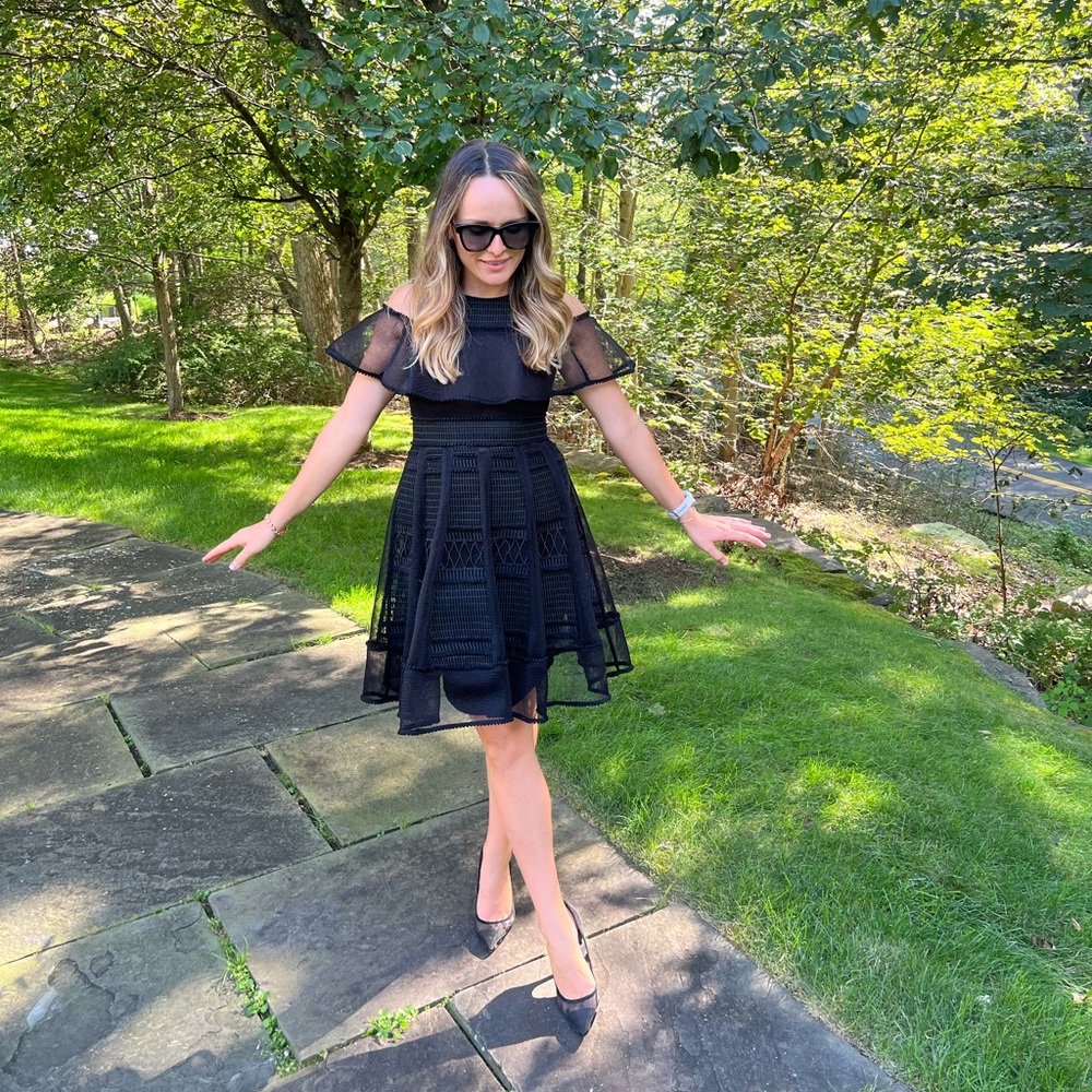 Maje Rosalie cold shoulder ruffle dress size 2 black dress